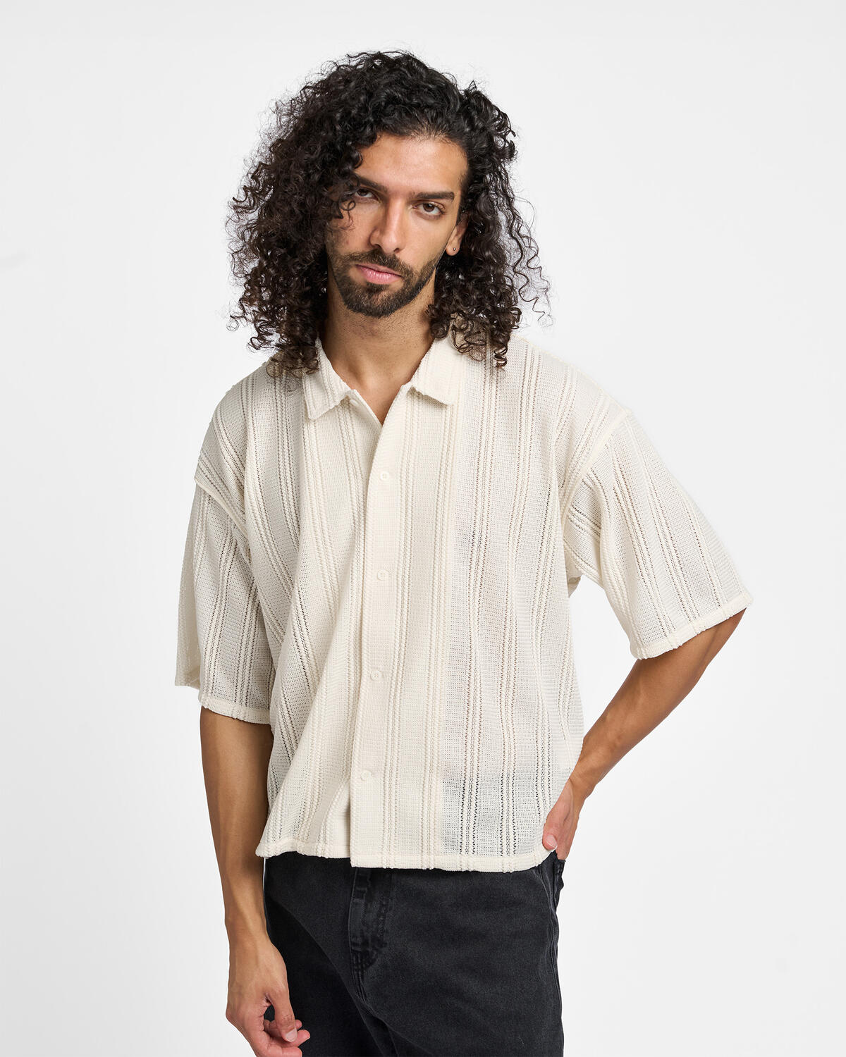 Beams Mesh Open Collar Shirt | 11011668147-05 | AFEW STORE